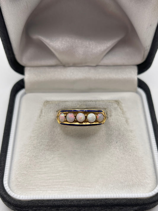 18ct gold opal and enamel ring