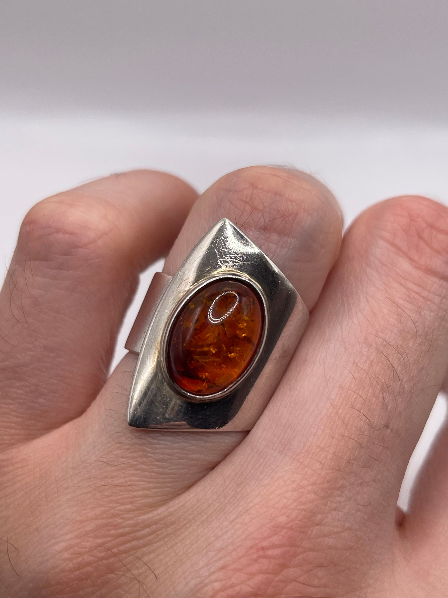 Silver amber ring
