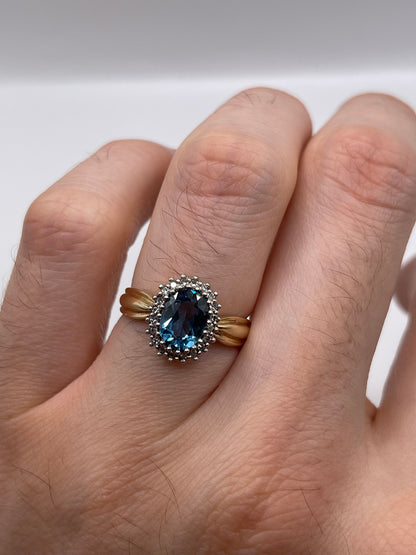 9ct gold blue topaz and diamond ring