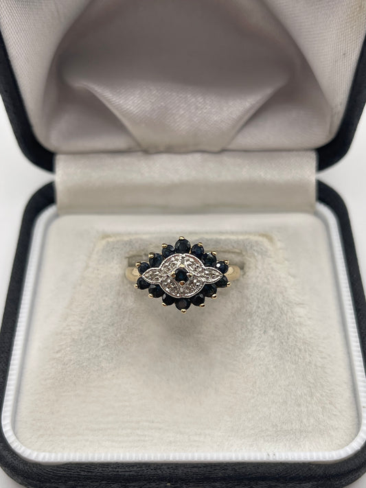 9ct gold sapphire and diamond ring