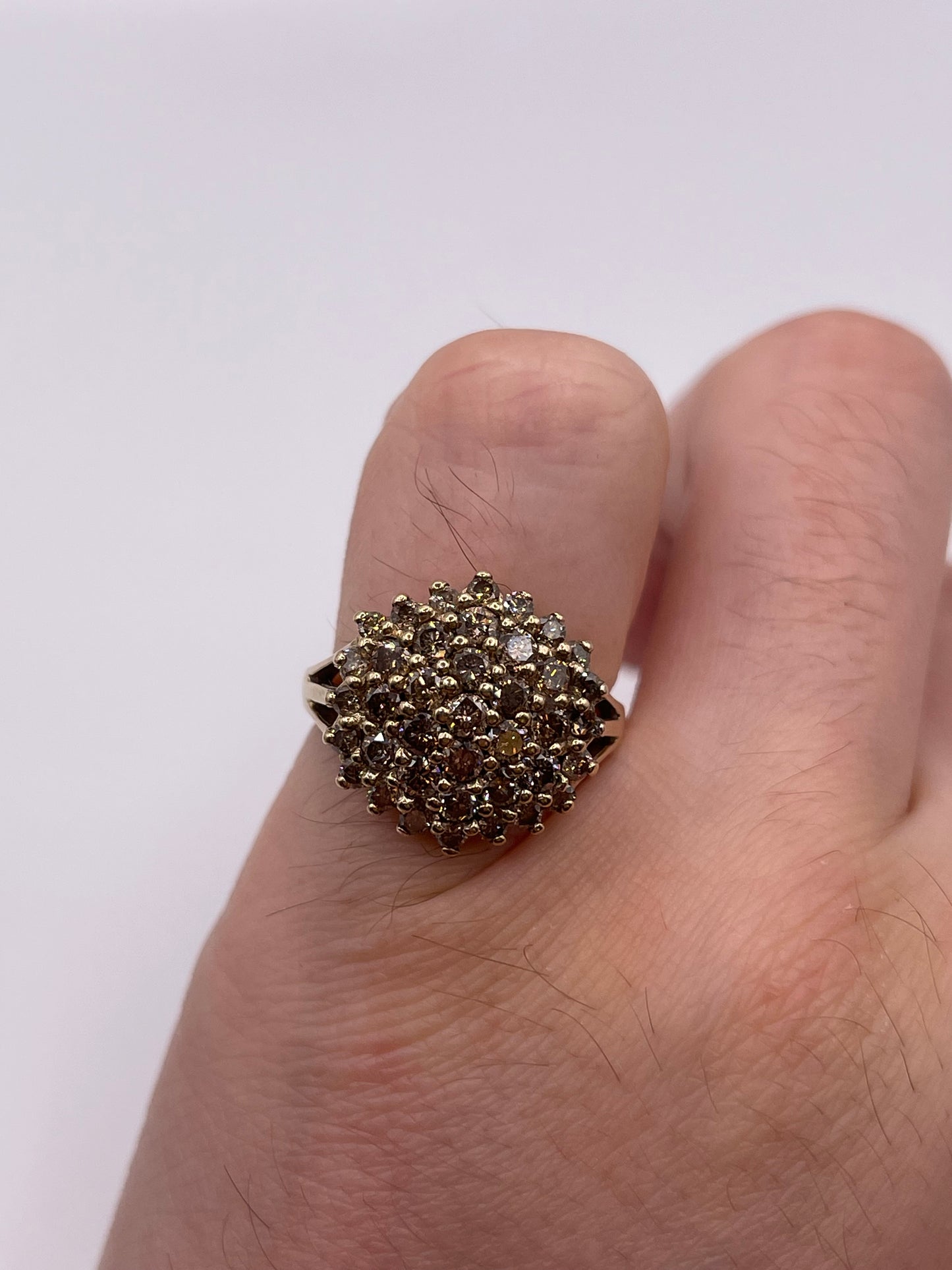 9ct gold cognac diamond cluster ring