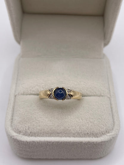 9ct gold cabochon sapphire and diamond ring