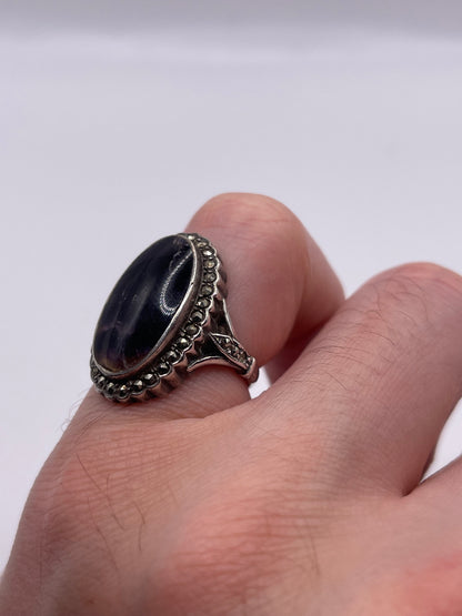 Silver blue John and marcasite ring