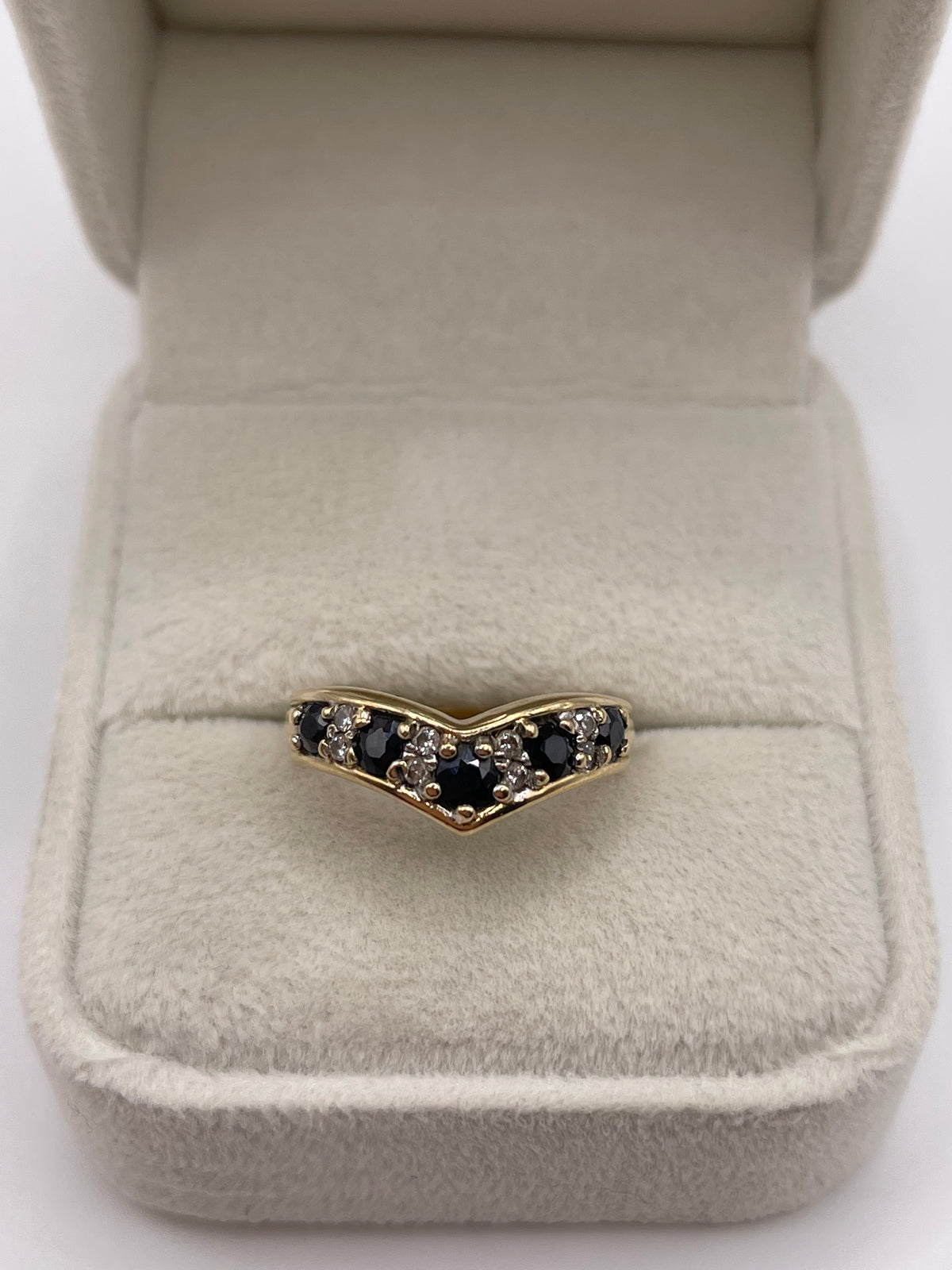 9ct gold sapphire and diamond wishbone ring