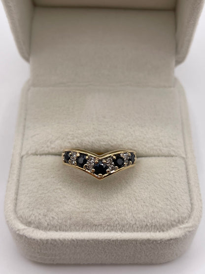 9ct gold sapphire and diamond wishbone ring