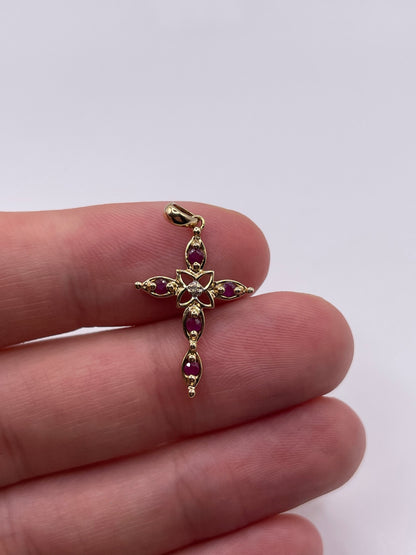 9ct gold ruby and diamond cross pendant