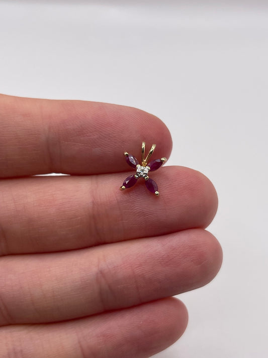 9ct gold ruby and diamond pendant