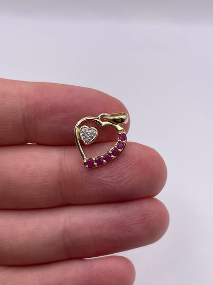 9ct gold ruby and diamond heart pendant
