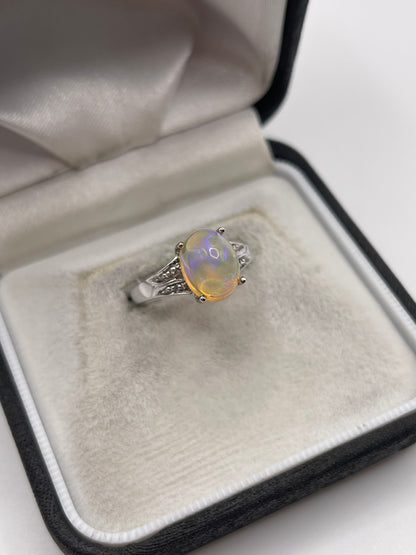 9ct white gold opal and diamond ring