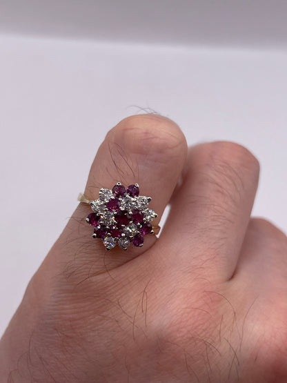 9ct gold ruby and cz cluster ring