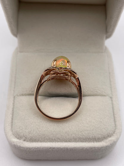 LeVian 14ct rose gold opal and diamond ring