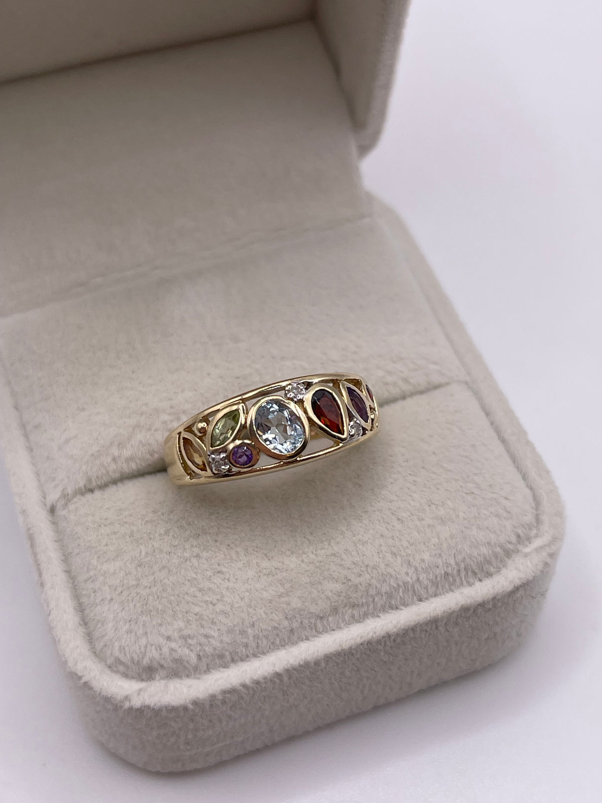 9ct gold multi gemstone and diamond ring
