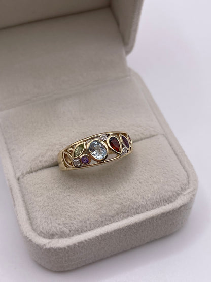 9ct gold multi gemstone and diamond ring
