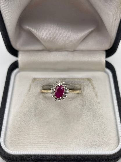 9ct gold ruby and diamond ring