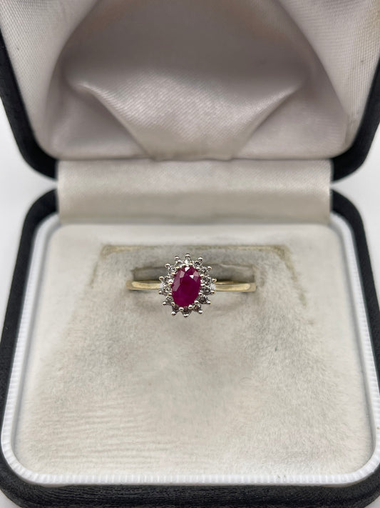 9ct gold ruby and diamond ring
