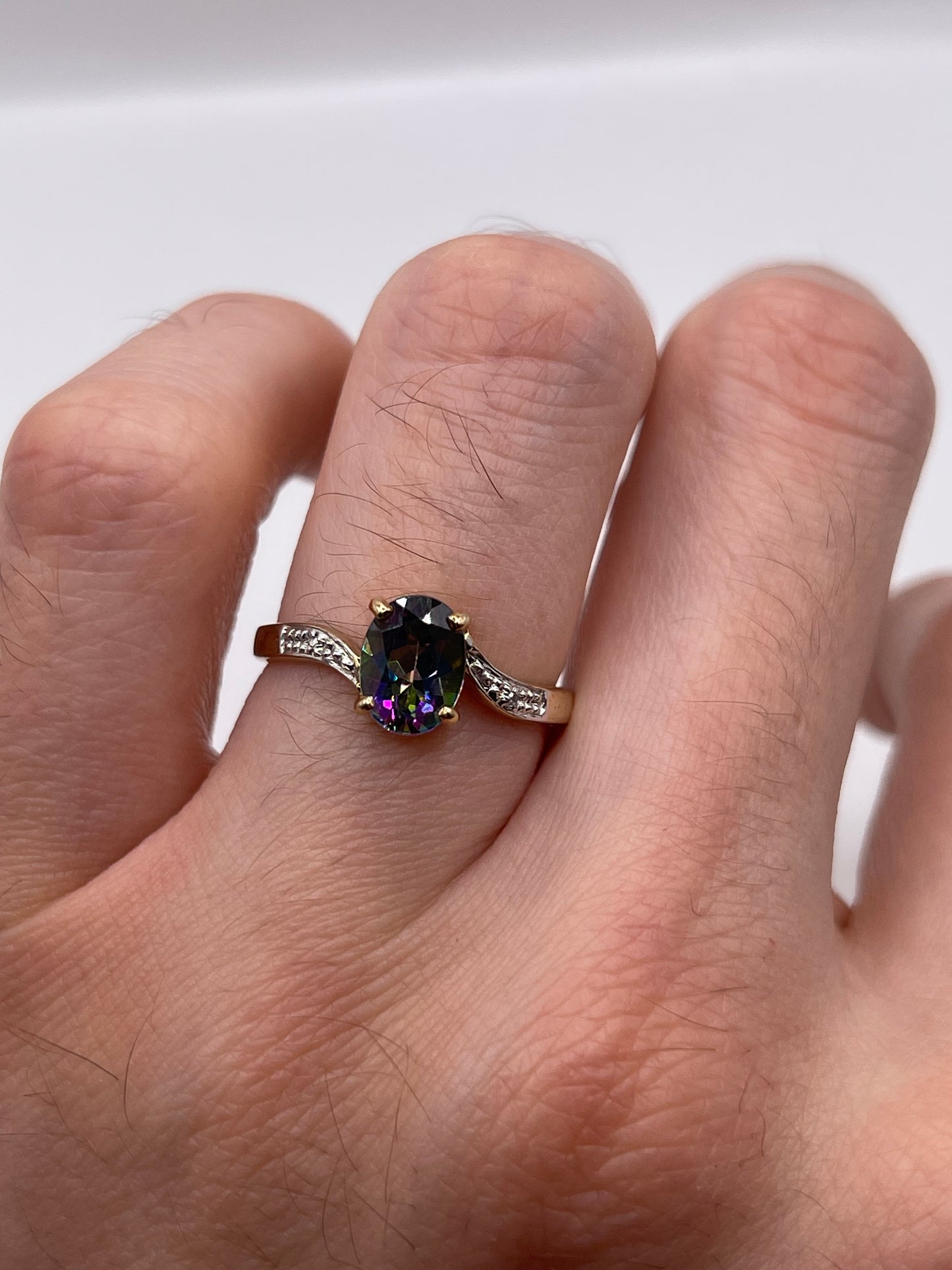 9ct gold mystic topaz and diamond ring