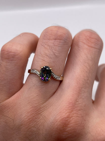 9ct gold mystic topaz and diamond ring