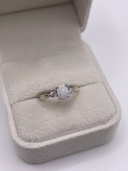 9ct white gold opal and diamond ring