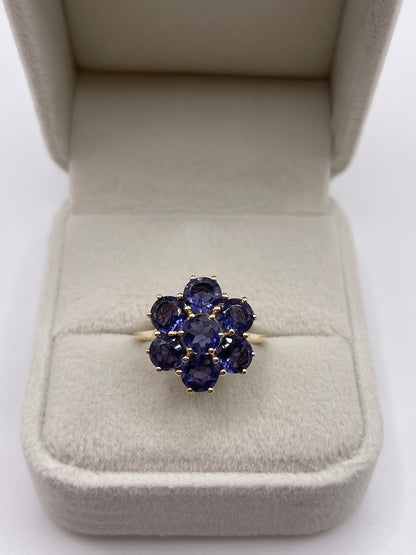 9ct gold iolite cluster ring