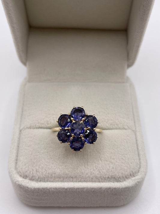 9ct gold iolite cluster ring