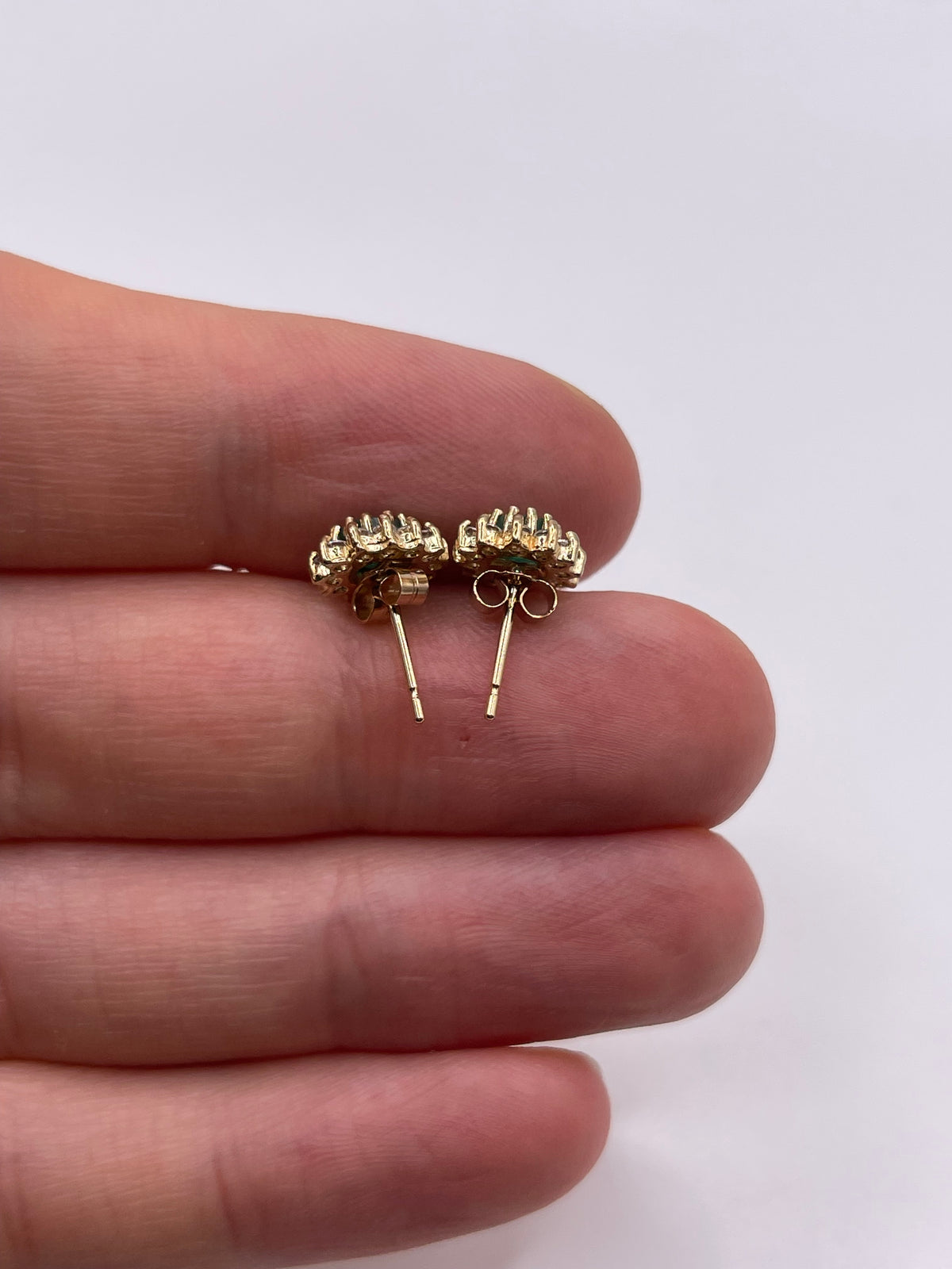 9ct gold emerald and cz earrings