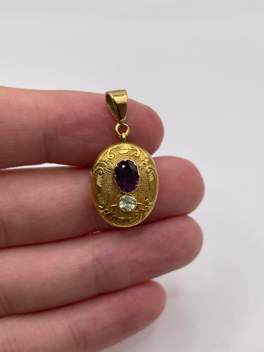15ct gold garnet and paste mourning pendant
