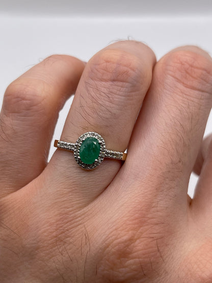 9ct gold emerald and diamond ring