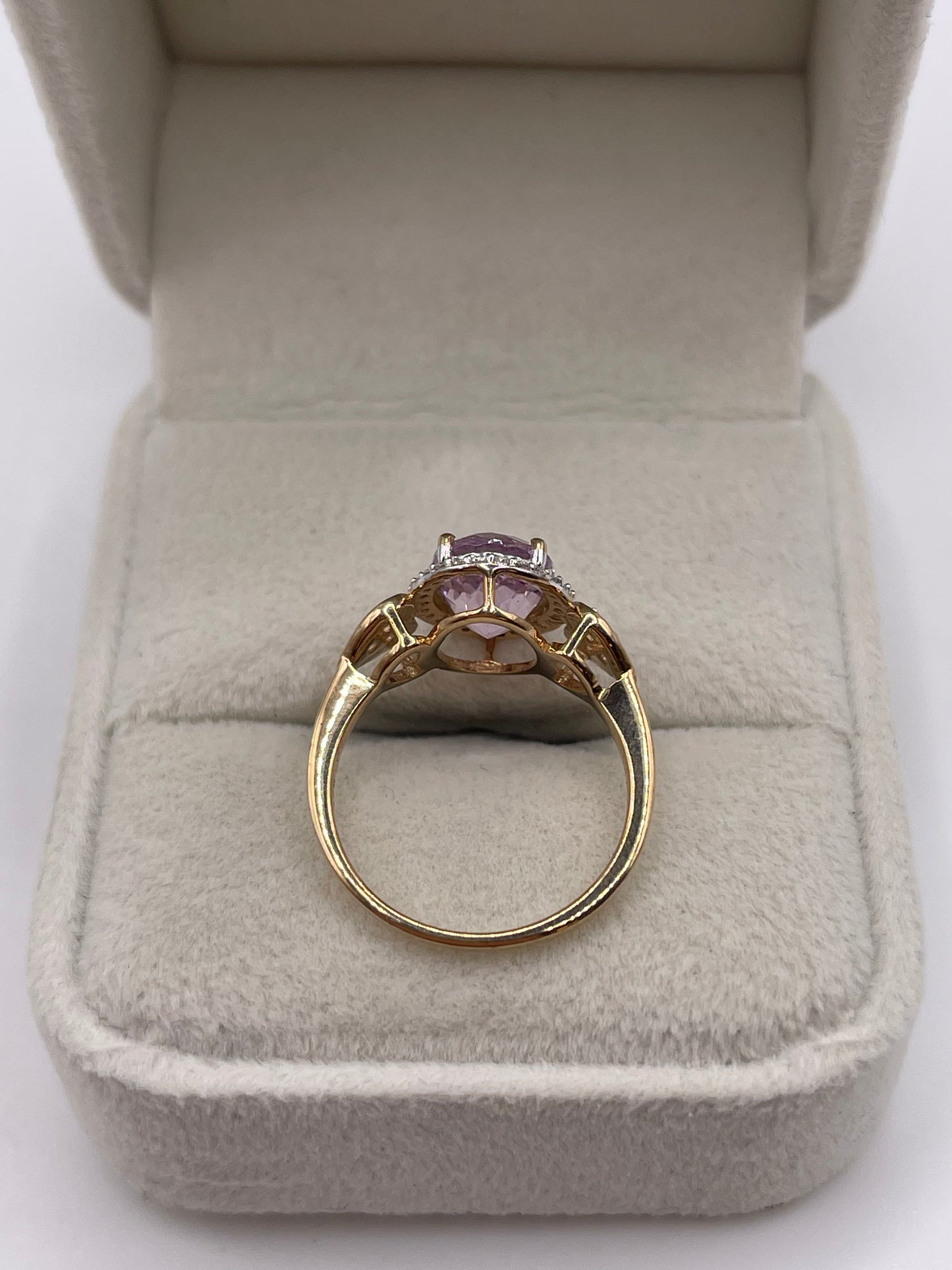 9ct gold kunzite and zircon ring
