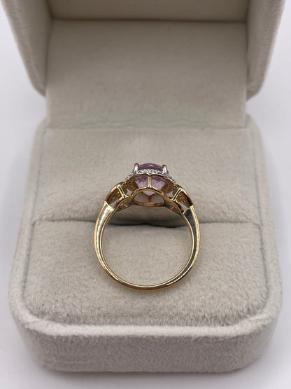 9ct gold kunzite and zircon ring