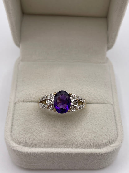 9ct gold amethyst and diamond ring