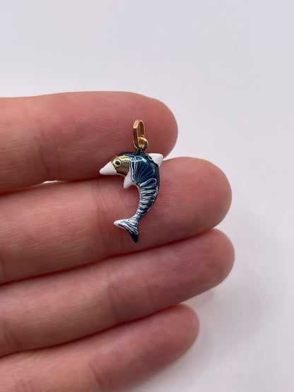 9ct gold enamel dolphin charm