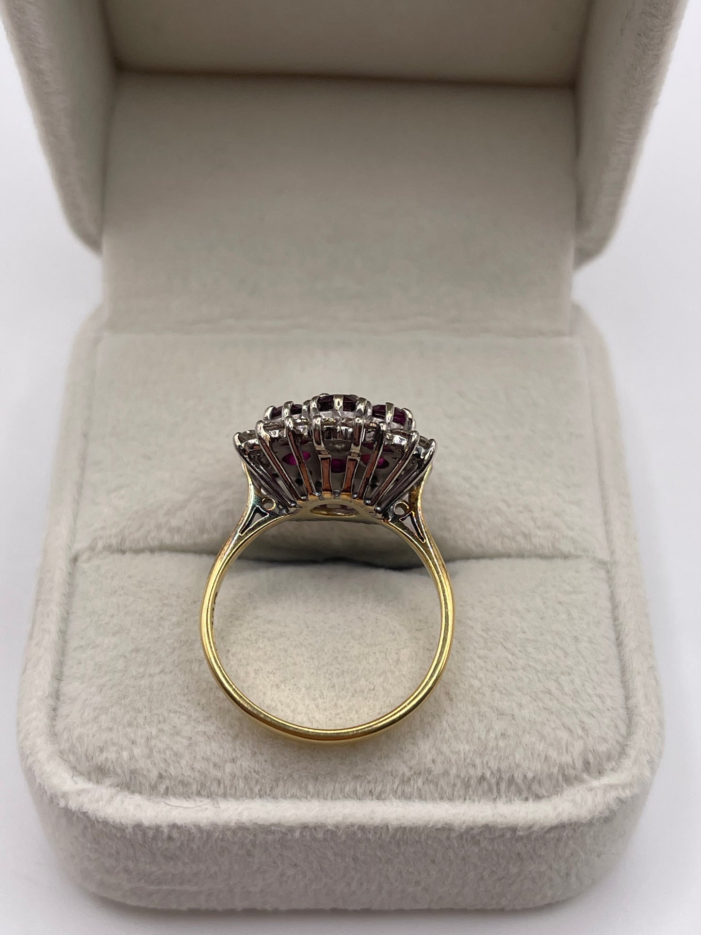 18ct gold ruby and diamond cluster ring