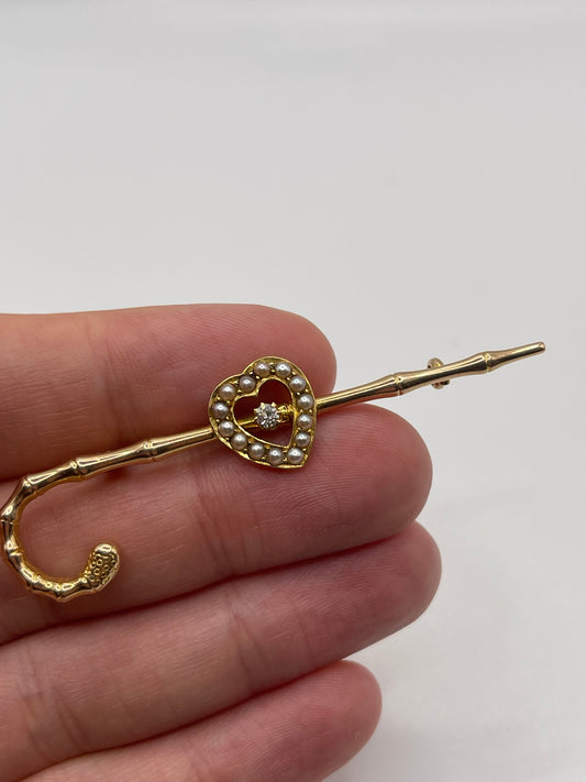 Antique 15ct gold pearl and diamond brooch