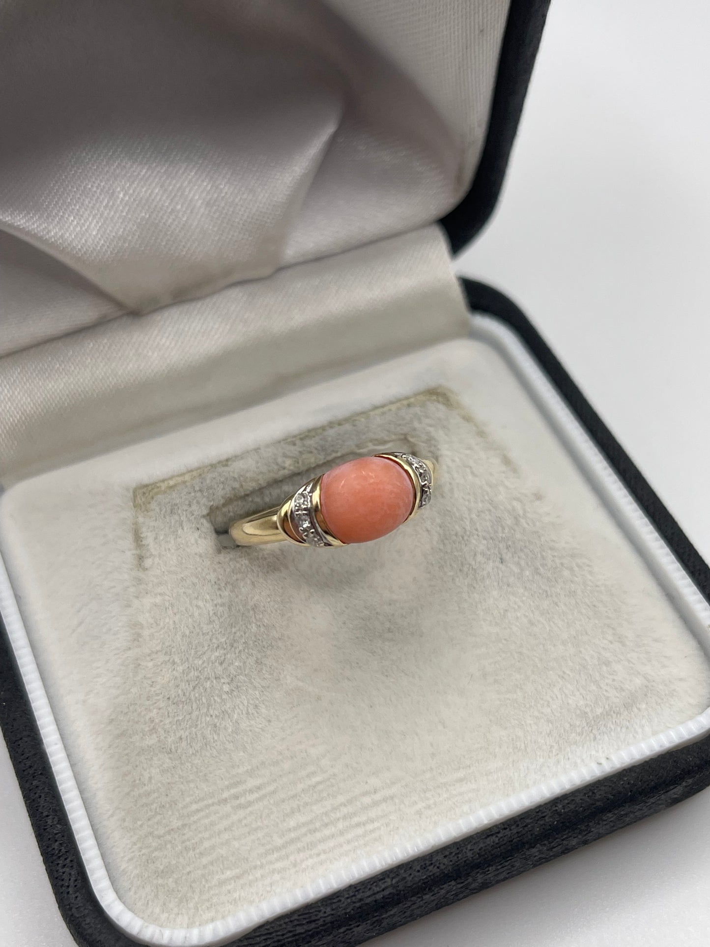 9ct gold coral and diamond ring