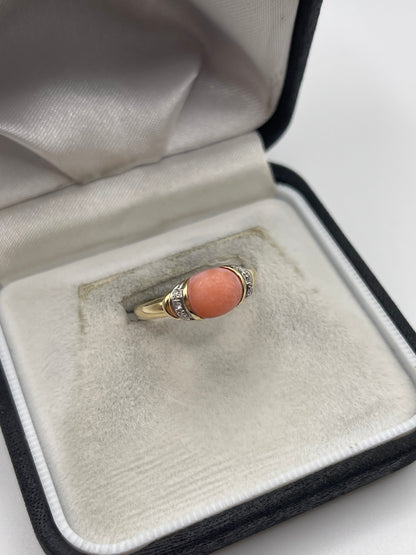 9ct gold coral and diamond ring