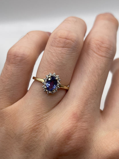 9ct gold tanzanite and zircon ring