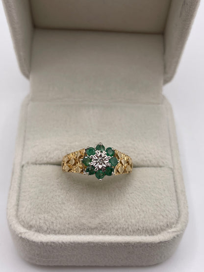 9ct gold emerald and diamond ring