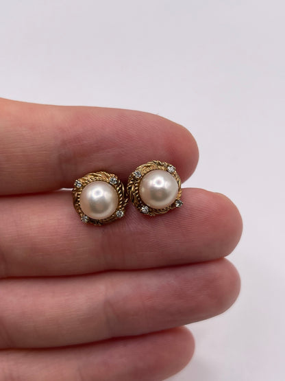 9ct gold pearl and diamond earrings