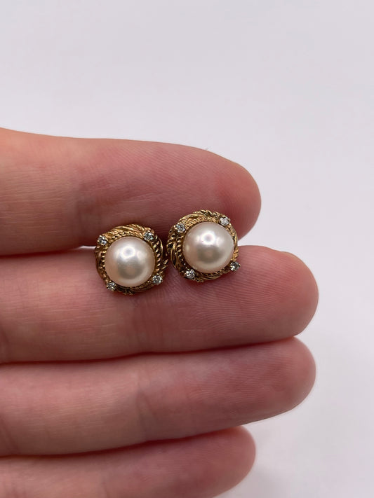 9ct gold pearl and diamond earrings