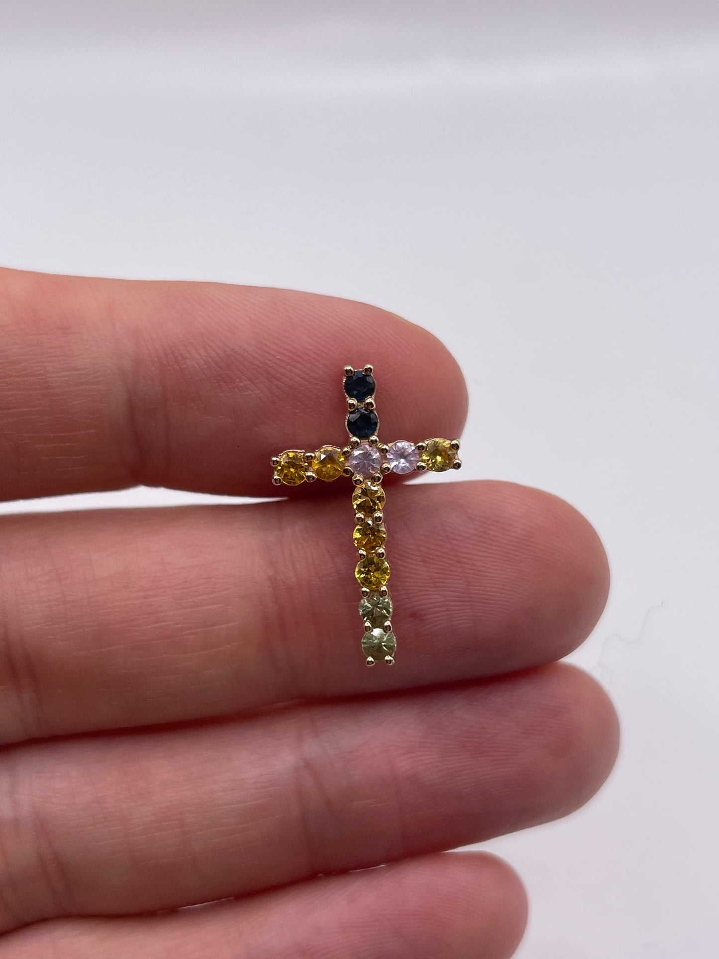 9ct gold multi coloured sapphire cross pendant