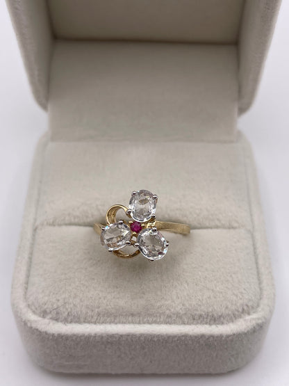 9ct gold zircon and ruby ring