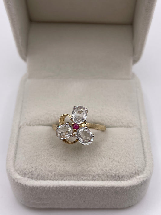 9ct gold zircon and ruby ring