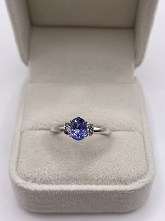 9ct white gold tanzanite and diamond ring