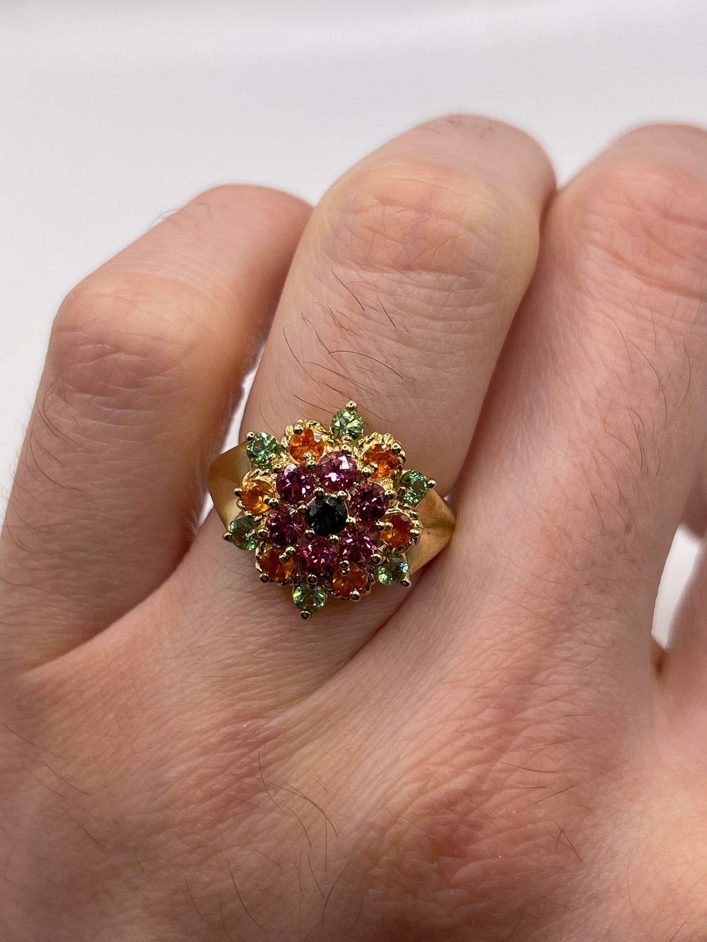 9ct gold multi gemstone cluster ring
