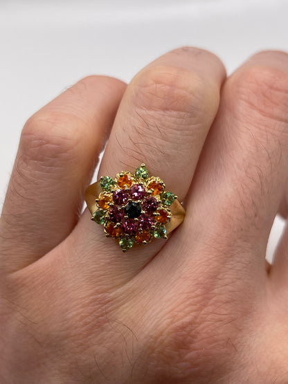 9ct gold multi gemstone cluster ring