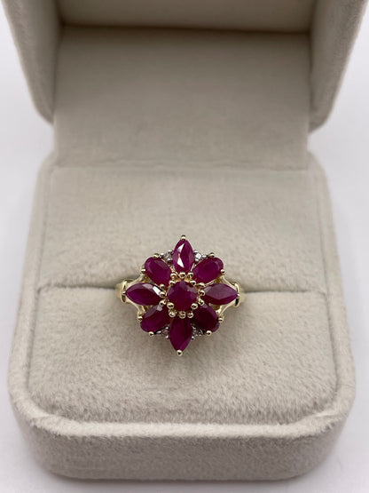9ct gold ruby and diamond ring