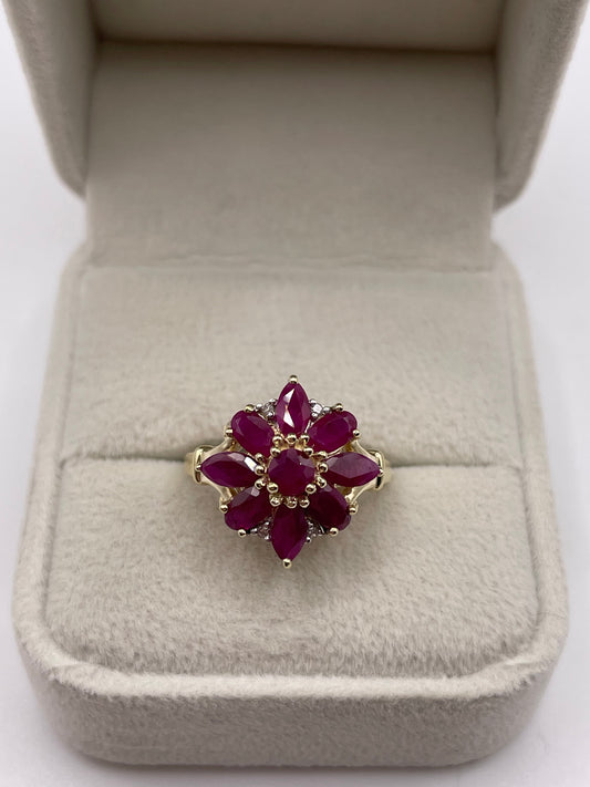 9ct gold ruby and diamond ring