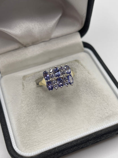 9ct gold tanzanite cluster ring