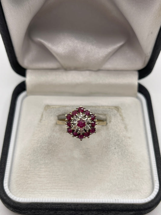 9ct gold ruby and diamond ring