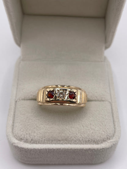 9ct gold garnet and diamond gypsy ring